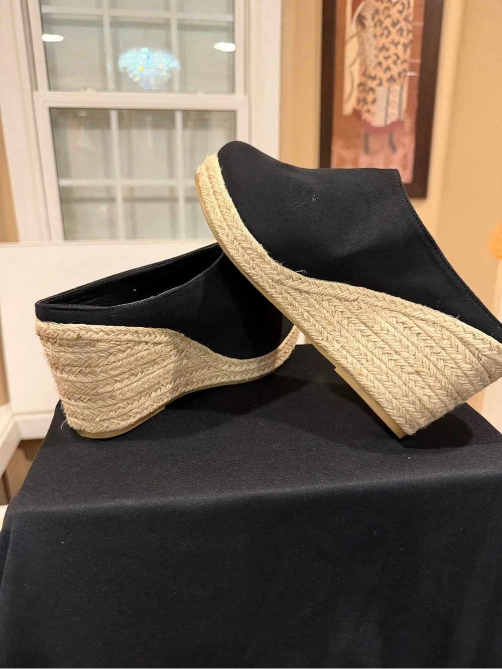 Women's Black Espadrille Wedge Mule